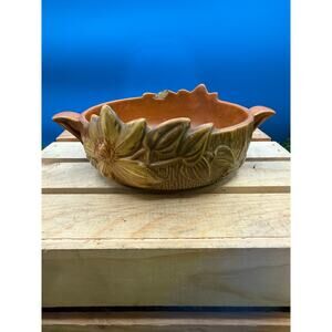 Vintage Roseville Clematis Bowl ArtDeco Floral Pottery-1940-Small Chip